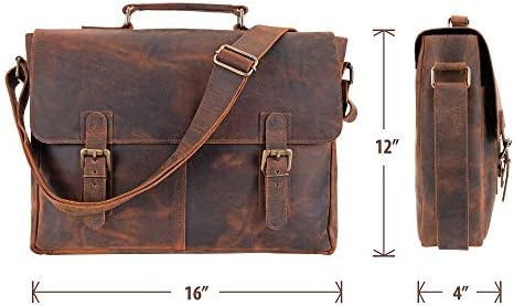 Erkekler için Deri askılı çanta ve Kadınlar için Rustik askılı çanta – El Yapımı, Sıkıntılı Tam Tahıl Buffalo Deri-16 inç Laptop
