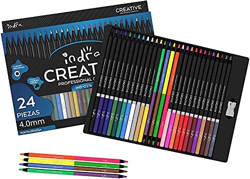 Indra Profesyonel renkli kalemler Seti, 24 + 4 Renkli Sanat çizim kalemleri Yetişkinler Çocuklar için Öğrenciler Öğretmenler