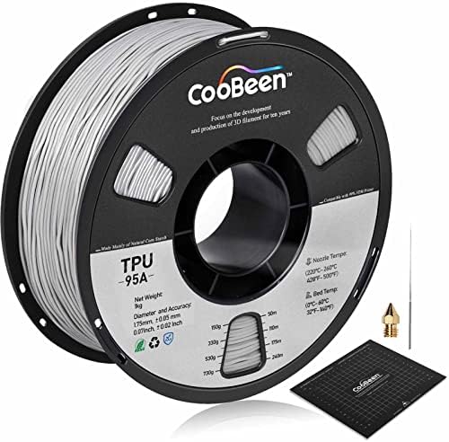 CooBeen TPU Filament 1.75 mm, 3D Yazıcı için Esnek Filament, 1 kg Makara (2.2 lbs), Boyutsal Doğruluk + / -0.05 mm, 95A Shore