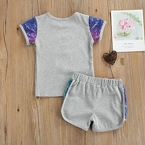 AvoDovA Toddler Bebek Kız Giysileri Sequins Cep Örme Kısa Kollu T-Shirt + Şort Set Kıyafet 2 Adet