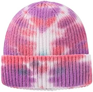 CDQYA 2 Parça için Kış Şapka Kadın Erkek Beanies Örme Şapka Kravat-boya Kubbe Kaflı Örgü Şapka Rahat Kap (Renk: Ben, Boyutu: