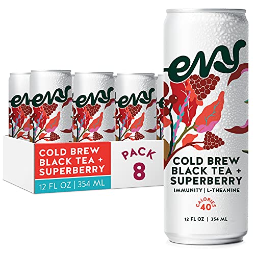 EvyTea Soğuk Demleme Buzlu Çay, Organik Siyah Çay ve Superberry, Diyet Şekersiz Aromalı Konserve Vegan ve GDO'suz Çay-12oz, 8'li