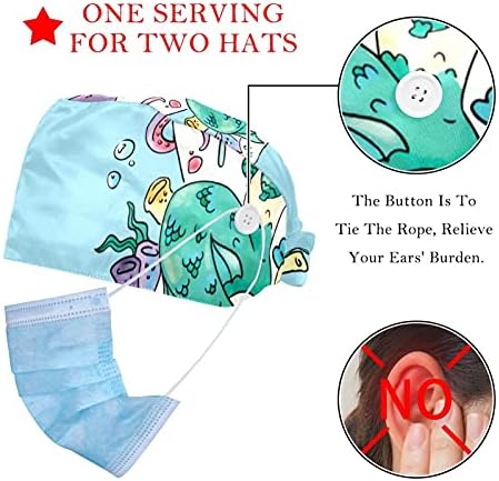 2 Adet Renkli Mermaid Ölçekli Desen Çalışma Kapaklar ile Düğme Kravat Geri şapka ile Ter Bandı için Kadın Erkek
