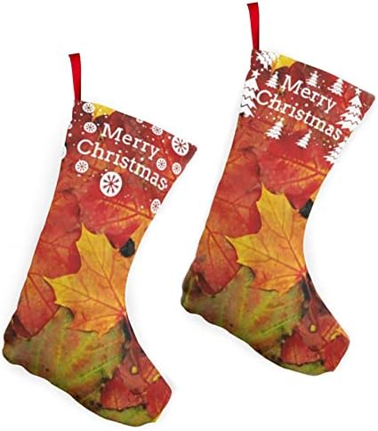 GLRTORE Sonbahar Yaprakları Akçaağaç Noel Çorap 2 Paket 10 İnç, Noel Çorap Noel Ağacı Şömine Asılı Çorap Noel Şeker Mevcut Çanta