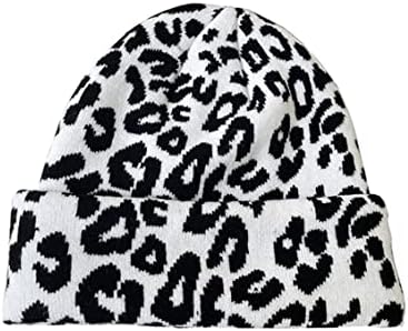 Newfancy Kadın Erkek Kış Şapka Leopar Baskı Kaflı Beanie Çift Katmanlar Kalın Örme Yumuşak Sıcak Hımbıl Kafatası Kayak Kap