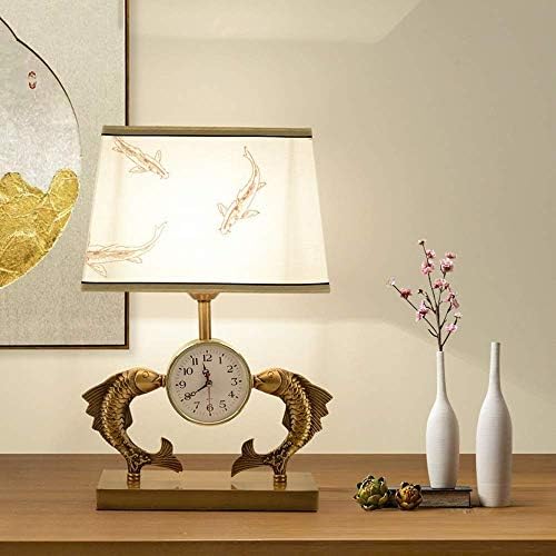 WNDFX sevimli Masa Lambası Modern Minimalist Çin kişilik masa lambası yaratıcı duvar saati balık demir yatak odası başucu lambası
