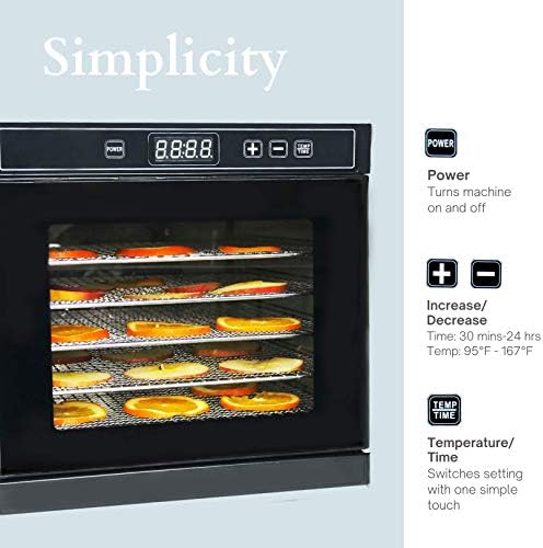Genel Norvish Gıda Kurutucu Makinesi / 6 Paslanmaz Çelik Tepsi / Dijital Zamanlayıcı ve Sıcaklık Kontrolü | Sarsıntılı, Meyve,