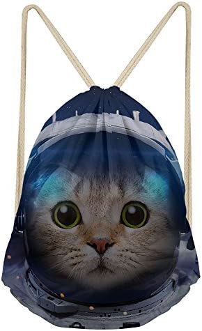UZZUHI Sevimli Kedi Astronot Spor Çanta Cinch Çuval İpli sırt çantası Gençlik Kadın Çocuk Kız Açık Plaj Eğitim Wortout Dize Çanta