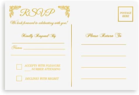 Düğün Altın Folyo için RSVP Kartpostallar 4 x 6 Responde Kartları, RSVP Cevap, Düğün, Prova, Bebek Gelin Duş, Doğum Günü, Parti