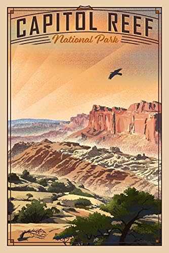 Capitol Reef Ulusal Parkı, Utah, Su Cep Fold, Litografi Ulusal Parkı Serisi (9x12 Duvar Sanat Poster, Dijital Baskı Dekorasyon)