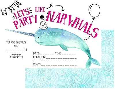 Narwhal Doodle Hip Trendy Parti Davetiyeleri Tedarik Dekoru Gibi Parti Yapalım (Davetiye)