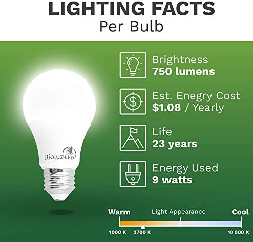 Bioluz LED 60 Watt LED Ampul (9 Watt Kullanır) A19 LED Ampuller See Serisi Kısılabilir Olmayan Sıcak Beyaz (2700K) Ampul 6'lı