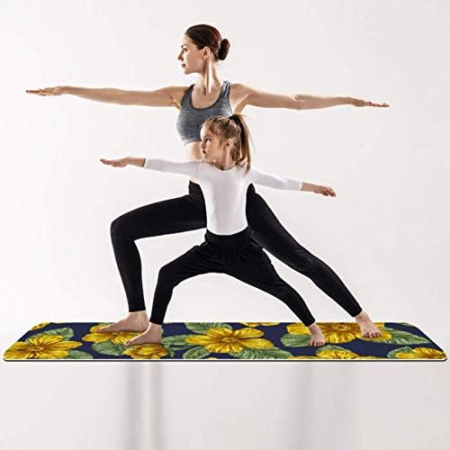 MUOOUM Yoga Mat egzersiz matı, Sarı Çiçek Desen Yeşil Yapraklar Donanma, TPE Çevre Dostu Kaymaz Kalınlığı 6mm Jimnastik Mat Pilates