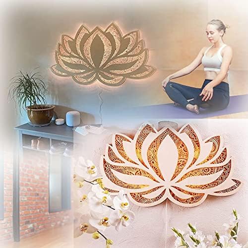 Lotus çiçek Mandala Yoga Odası Sanat ile ışık, 15.7 İnç Ahşap Mandala duvar asılı dekorlar, Kutsal Geometrik Ahşap Duvar Sanatı,