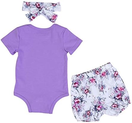 Bebek Kız Yaz Giysileri Kısa Kollu Romper + Çiçek Bloomer Şort + Kafa Kıyafet Seti 0-24 Ay