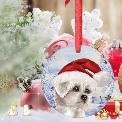 godblessign Noel Süsler Seramik Düz Yuvarlak Kar Taneleri Santa Malta Köpek Yavrusu Süsler Noel Ağacı askı süsleri Süslemeleri