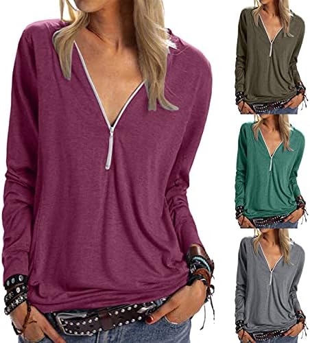 Uzun kollu Gömlek için kadın Gevşek Yaz Moda Zip Katı T-Shirt SweatshirtCrop Tops Boy Tişörtü