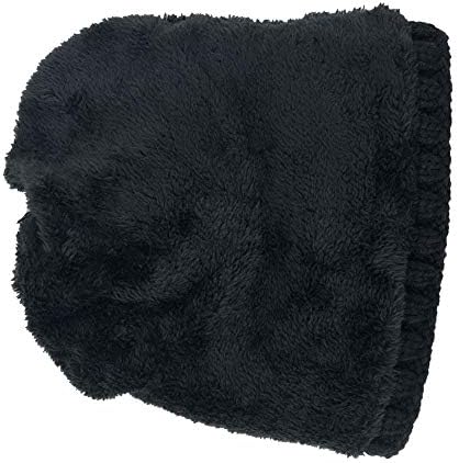 Kalın Örgü Kafatası Kap Noel Arifesi Şapka Eldiven Set Polar Astarlı Manşet Bere ve Dokunmatik Ekran Mitten (Siyah Siyah)