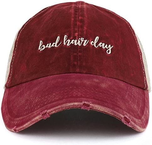 Trendy Giyim Mağazası Kötü Saç Günü İşlemeli Bayanlar Ponytails Örgü Kamyon Şoförü Şapkası