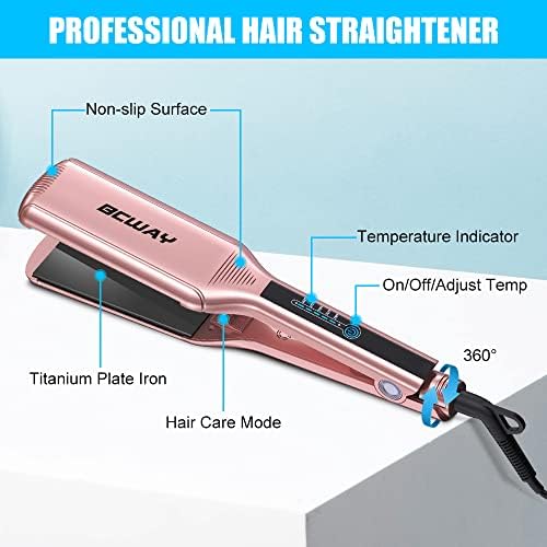 Bcway Profesyonel saç düzleştirici, 2.16 Ekstra-Büyük Yüzer Titanyum düzleştirici için saç, 30 s Anında ısıtma doğrultma Demir