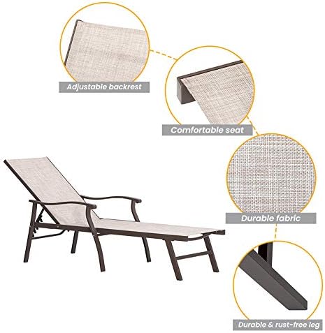 Crestlive Ürünleri Alüminyum Ayarlanabilir Şezlong Sandalye Beş-Pozisyon ve Tam Düz Açık Recliner Tüm Hava için Veranda, Plaj,