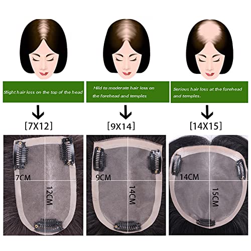 14 Tamamen El Bağladılar Dalgalı İnsan Saç Toppers ile Kadınlar için İnceltme Saç, 9x15 cm Mono Baz Kıvırcık Saç Topper Yedek