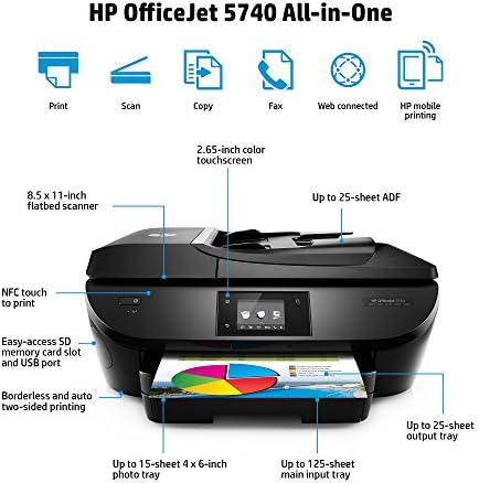 HP OfficeJet 5740 Hepsi Bir Arada Kablosuz Yazıcı, Mobil Baskı, HP Anında Mürekkep veya Dash yenilemeye hazır (B9S76A)