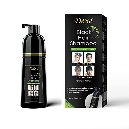 Dexe Anında Siyah Saç Şampuanı 13.53 Floz, Erkekler ve Kadınlar İçin Saç Boyası Şampuanı-Hafif Bitki Formülü-Amonyak İçermez