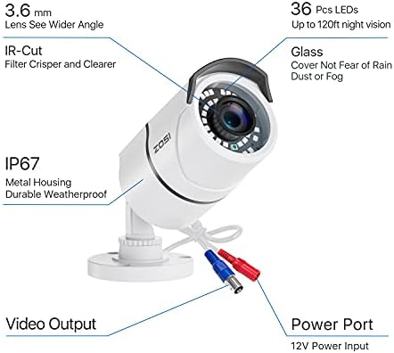 ZOSI 2.0 Megapiksel HD 1080 P HD-TVI Güvenlik Kameraları Gündüz Gece Su Geçirmez Kamera 100ft IR Mesafesi, alüminyum Metal Gövde,