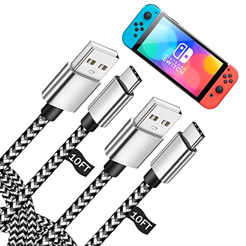 USB Tipi C Kablosu Hızlı Şarj 10ft 2 Paketi USB C Şarj için Samsung Galaxy S20 Örgülü Kordon için Nintendo Anahtarı / Anahtarı