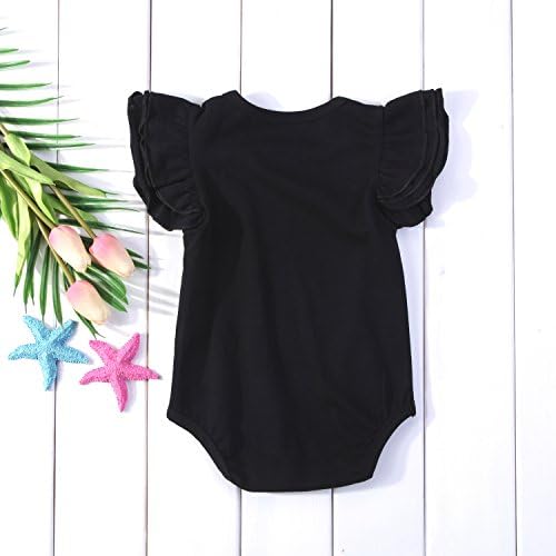 Bebek Bebek Kız Temel Fırfır Kısa Kollu Pamuk Romper Bodysuit Tops Giysileri (Siyah, 18-24 Ay)