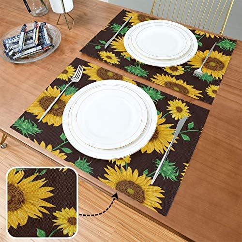 ALAZA Kahverengi Sarı Ayçiçeği Çiçek Placemats 1 Parça, Yıkanabilir Masa Paspaslar Mutfak Yemek Masası Ev Dekor 12x 18