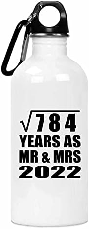 28th Yıldönümü Karekök 784 Yıl Olarak Mr & Mrs 2022-20 oz Su Şişesi Yalıtımlı Bardak Paslanmaz Çelik - Eşi için Koca Lady Onu