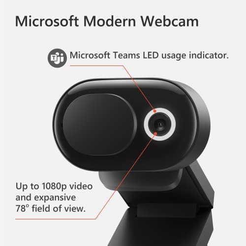 Dahili Gürültü Önleyici Mikrofonlu Microsoft Modern Web Kamerası, Entegre Gizlilik Deklanşörü, HDR'Lİ Video, Otomatik Odaklama,