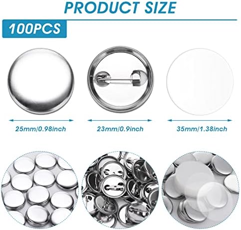 100 Adet Düğme Rozet Yapma Kitleri, Süblimasyon Düğmesi Rozet Boşlukları Metal Düğme Rozet Tasarımı (Çap 2.5 CM), DIY Düğme Rozetleri