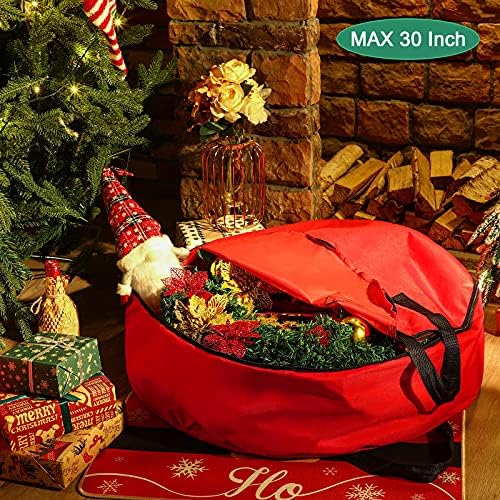 4 Adet Noel Çelenk Saklama çantası 30 İnç Kırmızı Korumak Yapay Çelenkler Büyük Saklama Kabı ve Güvenilir Kolları için Tatil