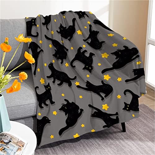 Sevimli Siyah Kediler Yıldız Atmak Battaniye-Süper Yumuşak Rahat Sıcak Flanel Battaniye-Yatak Yorgan Yatak Örtüsü Ev Dekor için