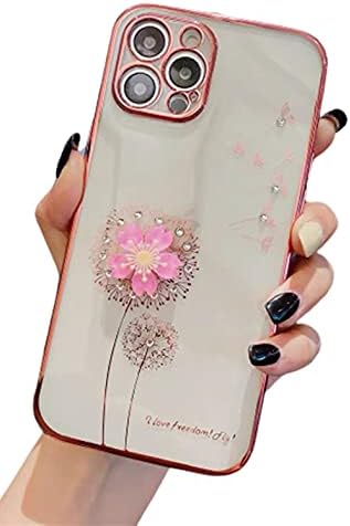 kadınlar için iPhone 13 Pro Max Kılıfları,Sevimli Çiçek Lüks Elektroliz Kenar Tampon, Sparkle Yumuşak Temizle TPU Kapak, ince