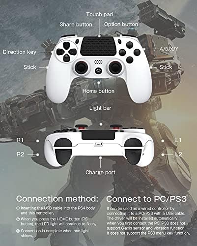 FXH Yedek PS4 Denetleyicisi için, kablosuz Denetleyici Çift Titreşim Oyun Joystick Denetleyicisi için PS4 / Ince / Pro, PS4 Konsolu