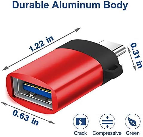 USB-C'den USB A 3.0 OTG Veri Adaptörüne Thunderbolt 3 Tip C Adaptör Alüminyum Alaşım (Kırmızı)
