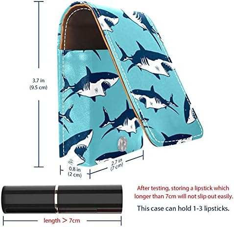 Köpekbalığı Mavi Desen Ruj Durumda Ruj Kutusu Tutucu İle Ayna, Taşınabilir Seyahat Dudak Parlatıcısı Kılıfı, su geçirmez Deri