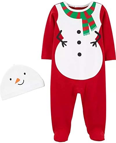 Carter'ın bebek 2 parçalı kardan adam ve ren geyiği tulum ve şapka Noel için ayarla (Noel beyaz / kırmızı, 6 ay)