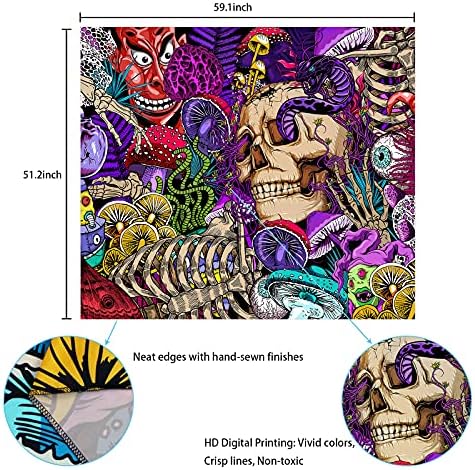 Kafatası Goblen Trippy Mantar Goblen Psychedelic Goblen Estetik Goblen Renkli Hippi Goblen Duvar Asılı Odası için(51. 2x59. 1