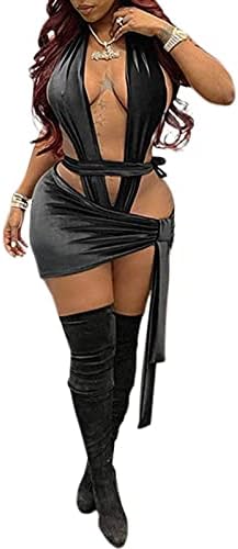 GUXMO Kadınlar 2 Parça Kıyafetler Seksi Kesme Bodysuit Backless Halter Üst Bodycon Dantelli Mini Etek Seti Clubwear