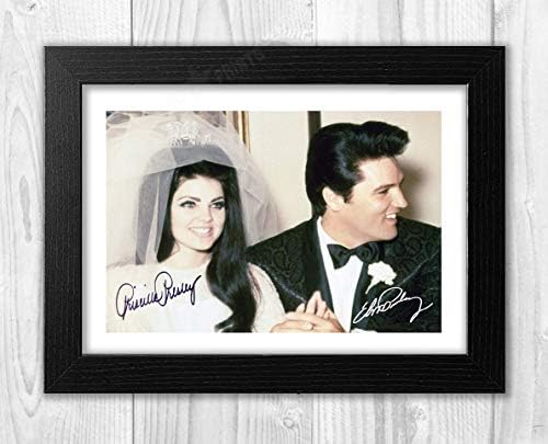 Iyi Ahşap Yorkshire Elvis ve Priscilla Presley Düğün Günü Üreme Imza Posteri Fotoğraf A4 Baskı (Gümüş Çerçeve)