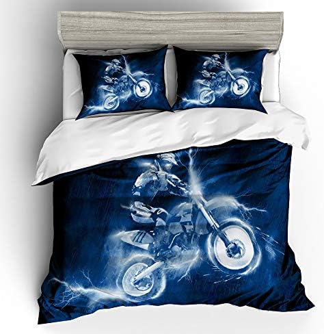 İHEARTYOU WıshIV Aydınlatma Strom Motocross Racer nevresim takımı Genç Erkek Motosiklet Desen Mavi nevresim yatak örtüsü seti