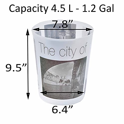 EVİDECO 6500462 Paris City Baskılı Çöp Kovası Çöp Kovası Plastik 4.5 litre-1.2-Gal, 7.8 L x 7.8 W x 9.5 H, Gri
