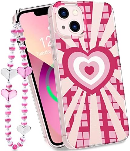 HAMBNAG Aşk Kalp iPhone 13 için Tasarlanmış Pro Max Kılıf ile 1 Boncuklu Kayış, [Temizle Aşk Kalp Desen] [Kalp Boncuklu Telefon