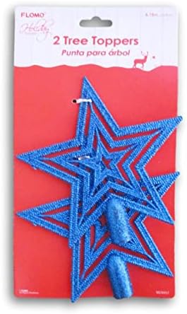 Tatil Tarzı Mavi Glitter Minyatür 5 Nokta Yıldız Ağacı Topper Set - 2 Sayısı-6x6 İnç