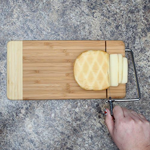 Paslanmaz Çelik Tel Peynir Dilimleyici ile Ev-X - Bambu Peynir Kesme Tahtası, Neredeyse Hiç Karışıklık olmadan Nihai İki-İn-One